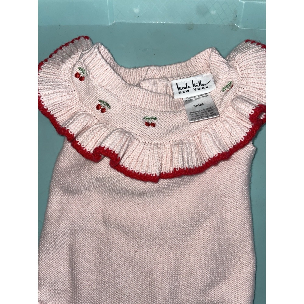 Nicole Miller Baby Girl Embroidered Knit Sweater Body Suit 3/6 Months Strawberry - Picture 3 of 10